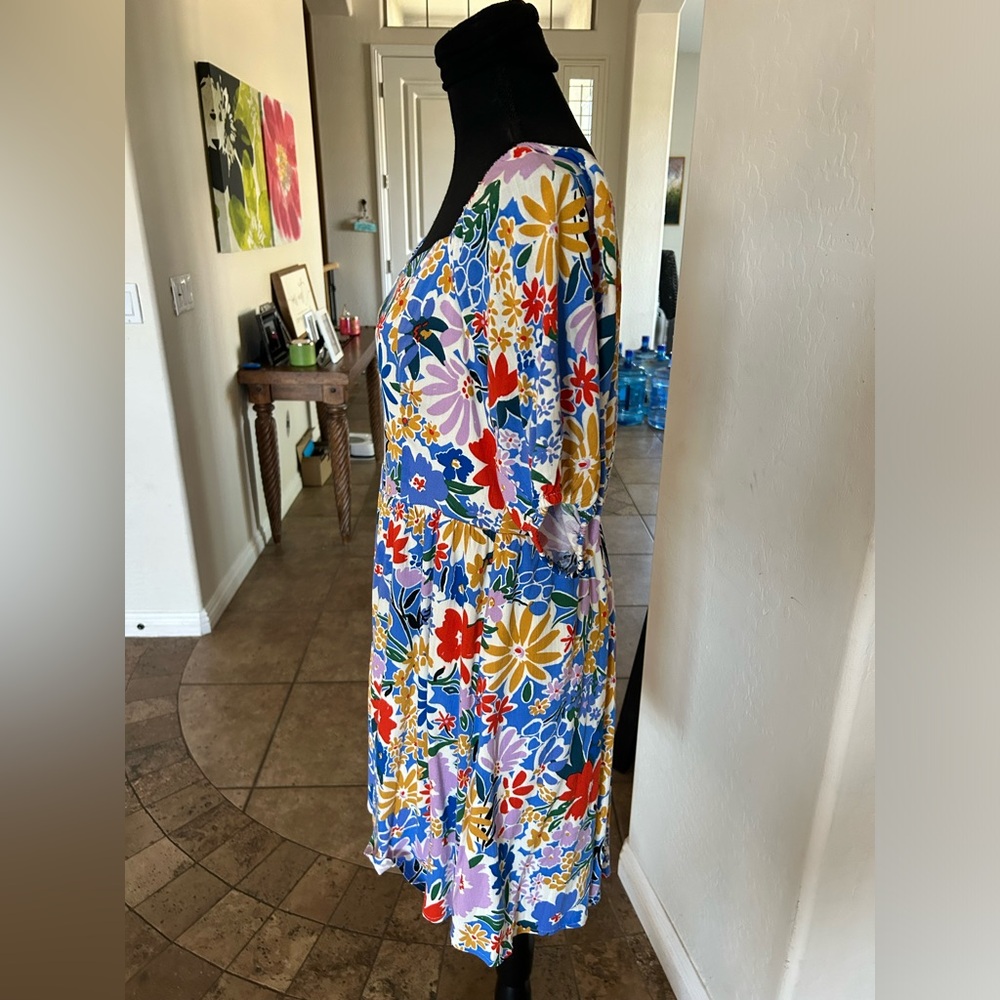 SUGARLIPS FLORAL PRINT DRESS (L); blue/red/lavendar/yellow - Picture 4 of 8